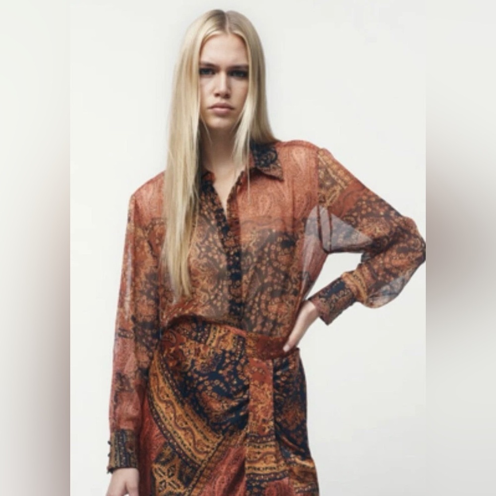Zara semi-sheer printed paisley shirt For Women’s NWT